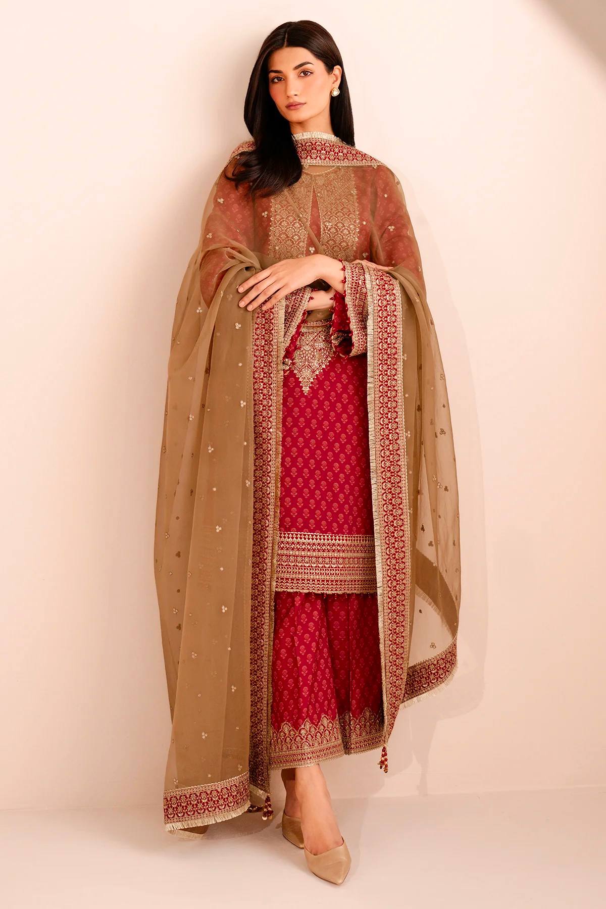 Banarasi Bloom Deep Maroon Kurta Sharara
