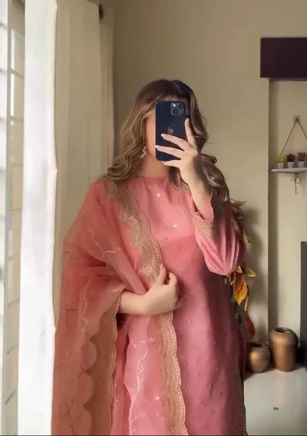 Sanaya Most Beautiful Blush Bloom Handcrafted Suit Set