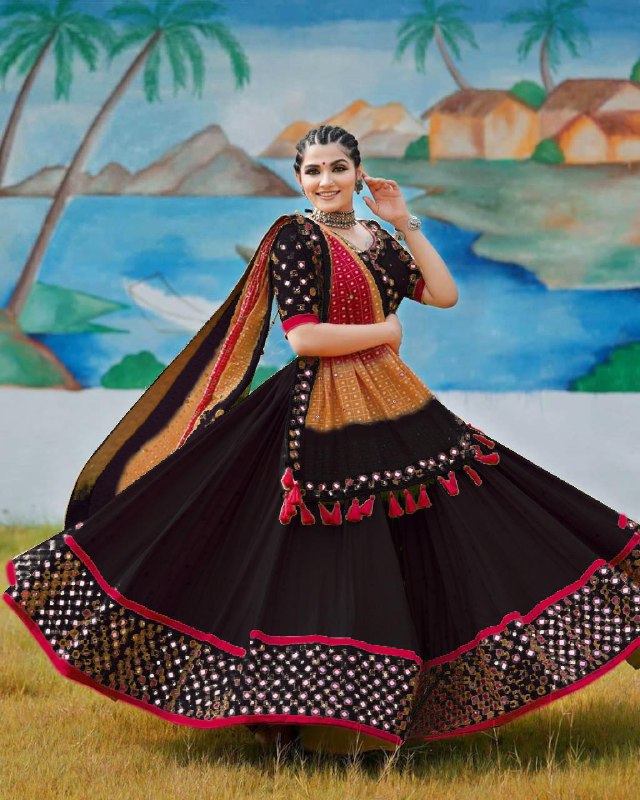 BLACK LEHENGA CHOLI  REAL MIRROR WORK WITH DUPATTA