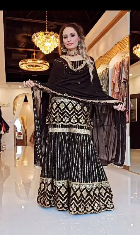 Aaira Traditional Royal Radiance Black & Marigold Yellow Top Plazzo Set