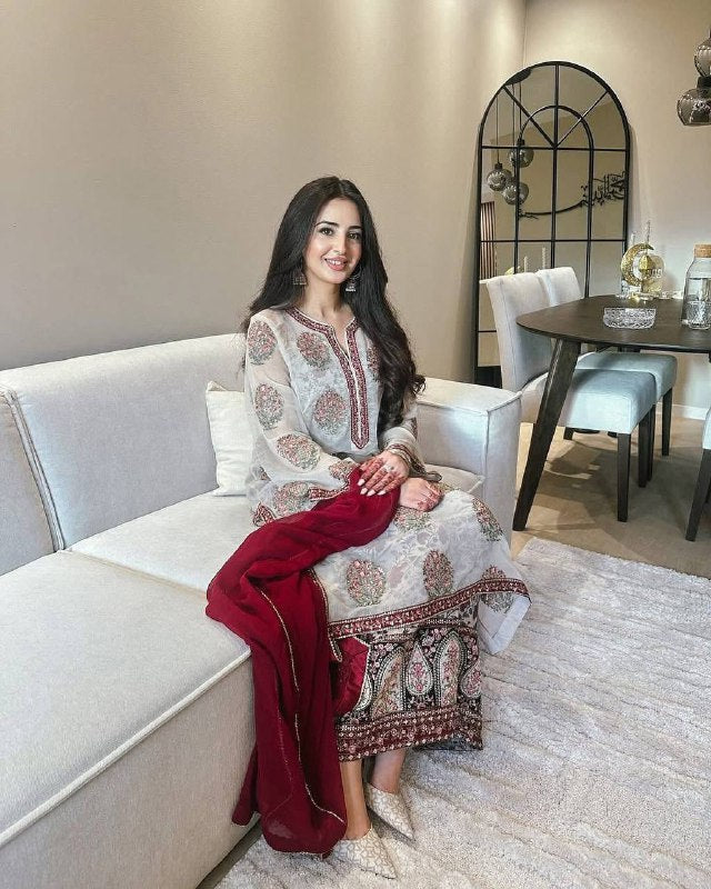 Ivory Garden Bloom Party Wear Look Embroidered Heritage Suit Set