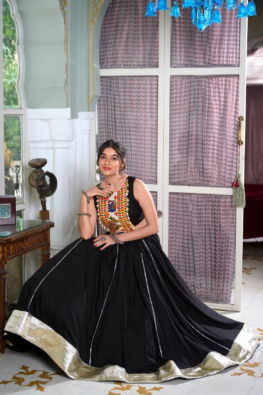Majestic Charm Twirl Ready Navratri Mirror Work Lehenga