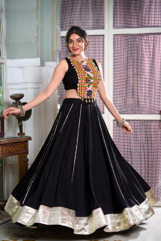 Majestic Charm Twirl Ready Navratri Mirror Work Lehenga