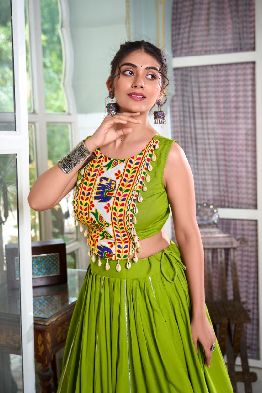 Majestic Charm Twirl Ready Navratri Mirror Work Lehenga