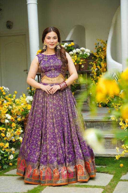 Anvi Purple Banarasi Silk Lehenga Choli