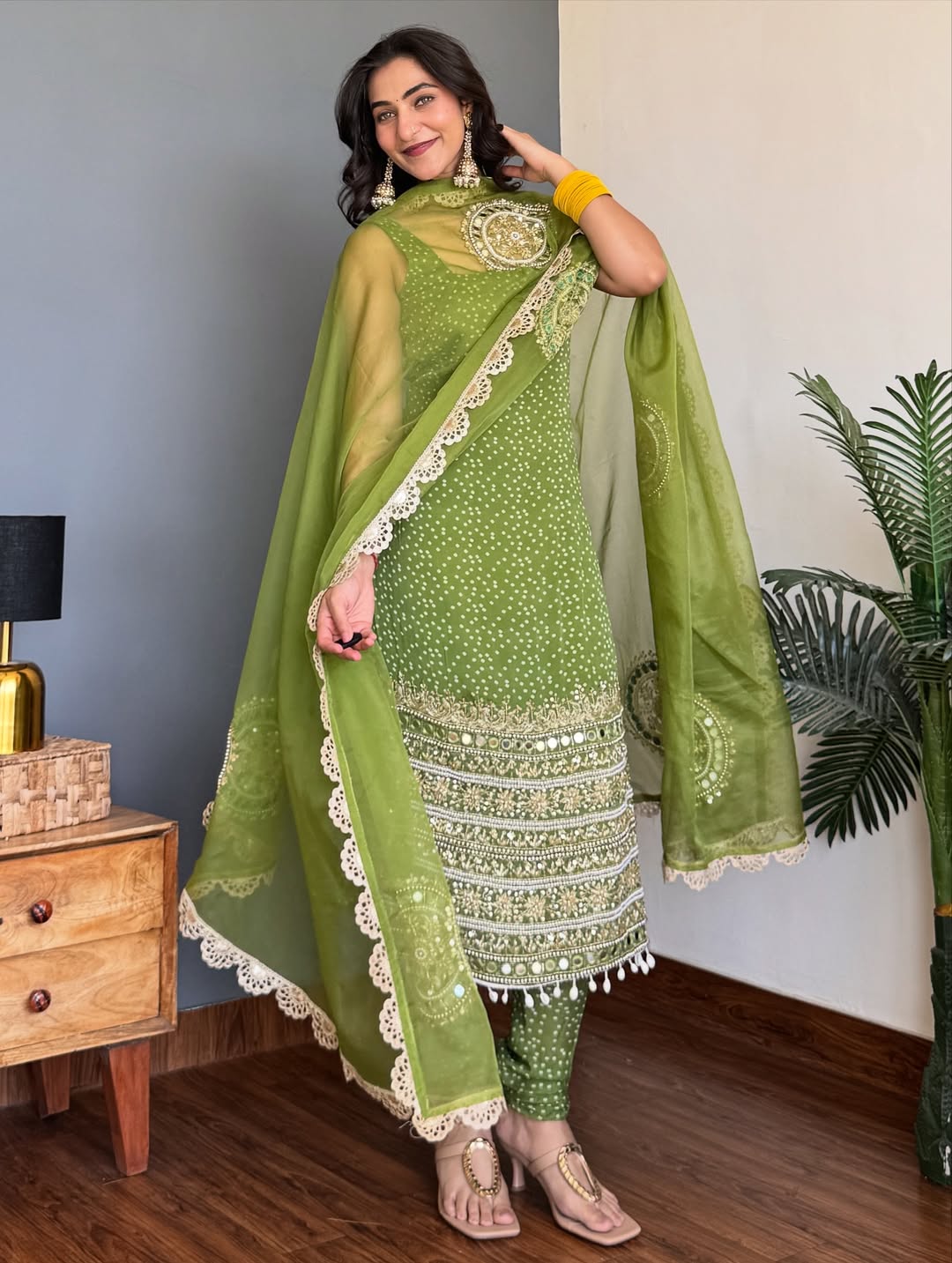Ruhani Olive Glow Embroidered Elegance Suit