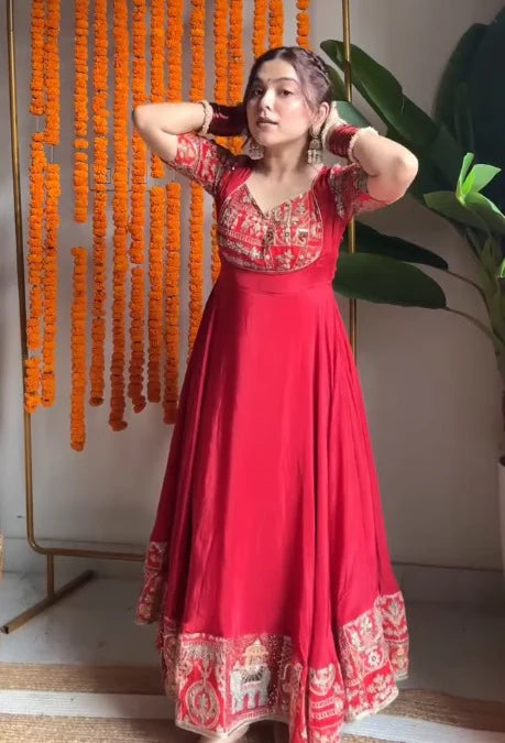Royal Red Embroidered Anarkali Set