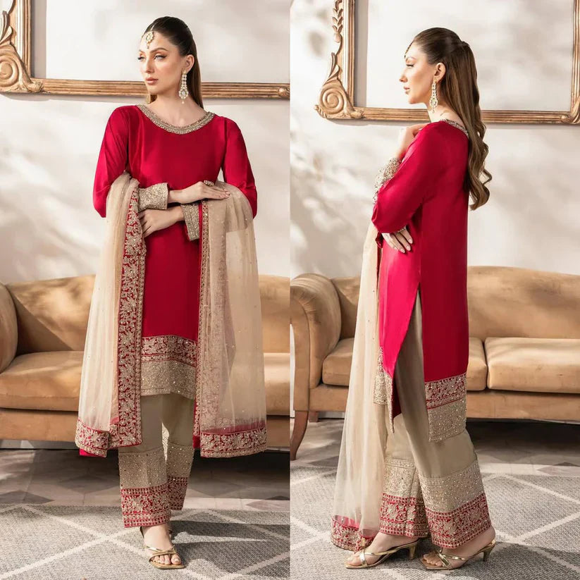 Hanna Red & Gold Embroidered Timeless Festive Suit
