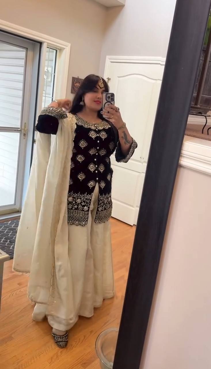 Zanithra Presenting New Cinon Silk Top-Plazzo and Dupatta Set