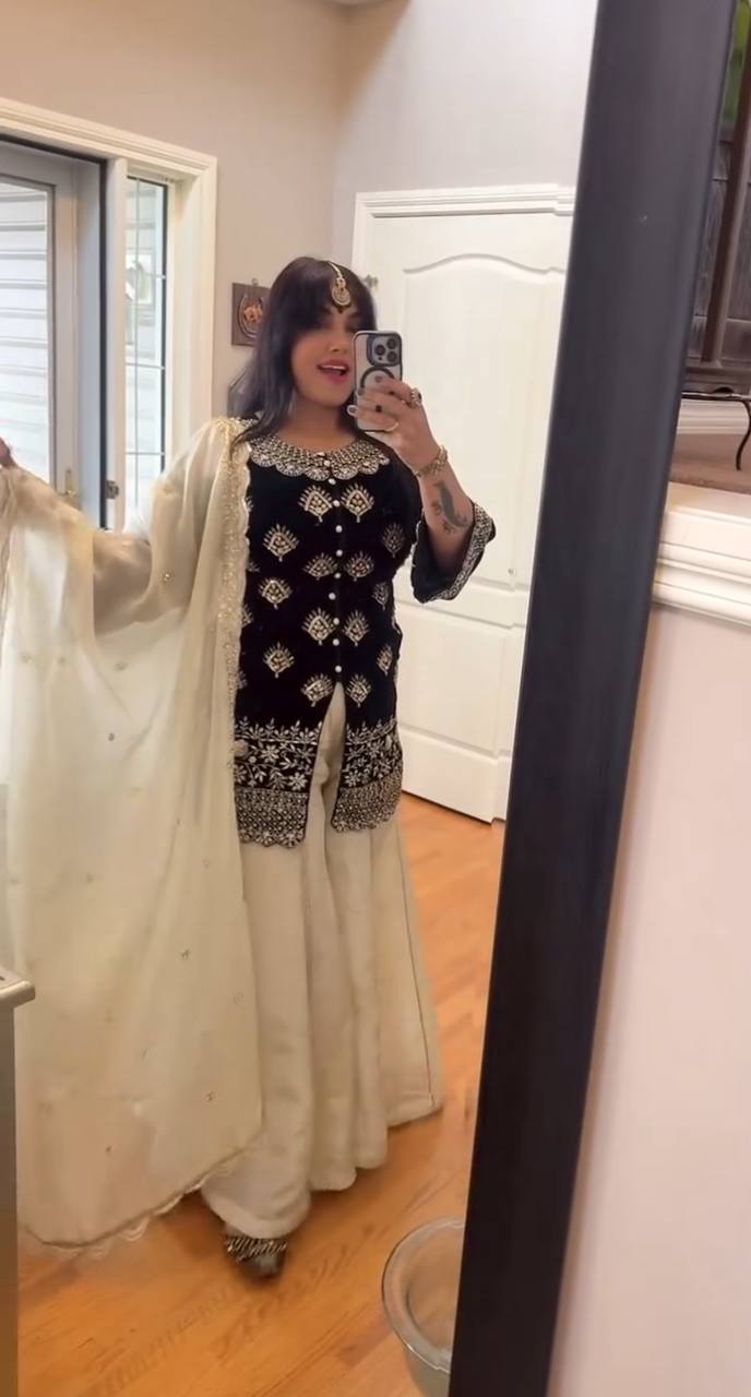 Zanithra Presenting New Cinon Silk Top-Plazzo and Dupatta Set