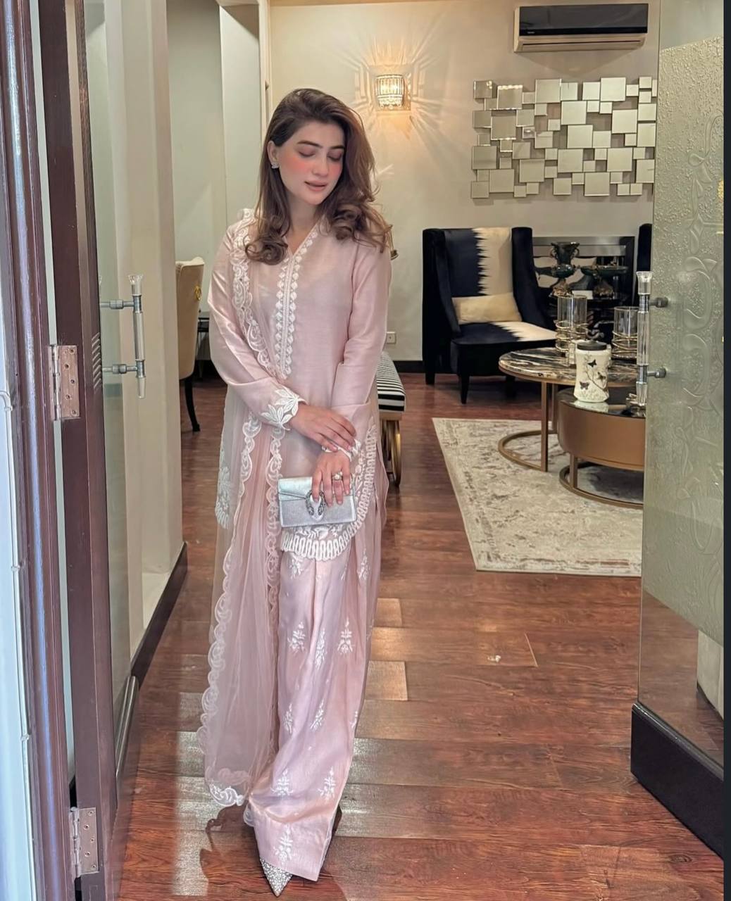 Pastel Petals Soft Pink Festive Suit