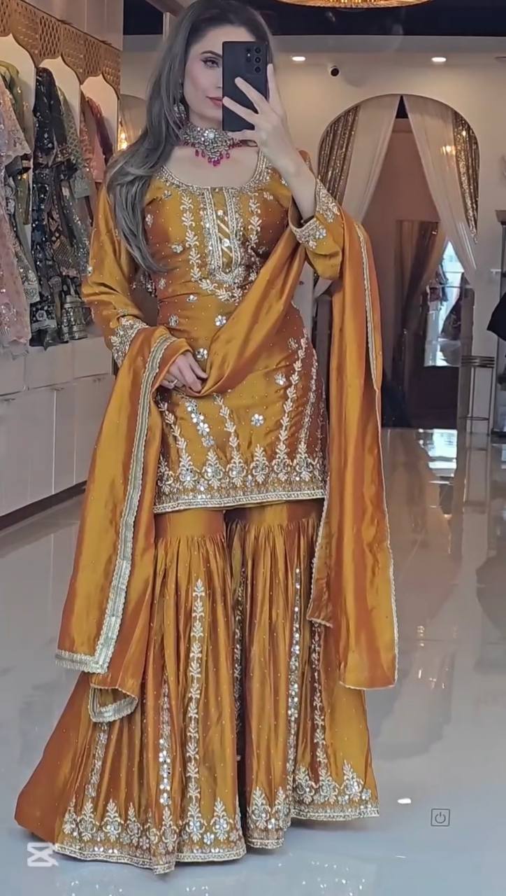 Aarvi Party Wear Look Mustard Gharara