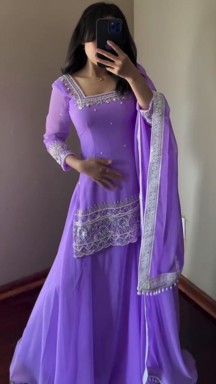 Aarvi Lavender Embroidery Dream Sharara Suit