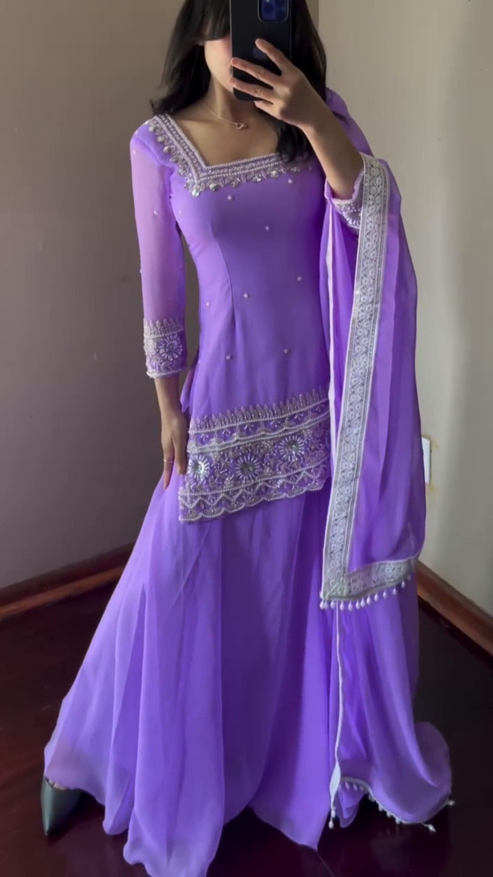 Aarvi Lavender Embroidery Dream Sharara Suit
