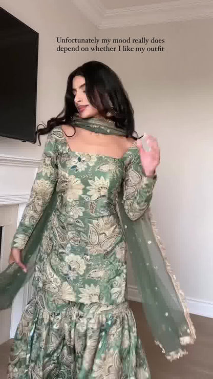 Floral Festive Mustard Sharara Set