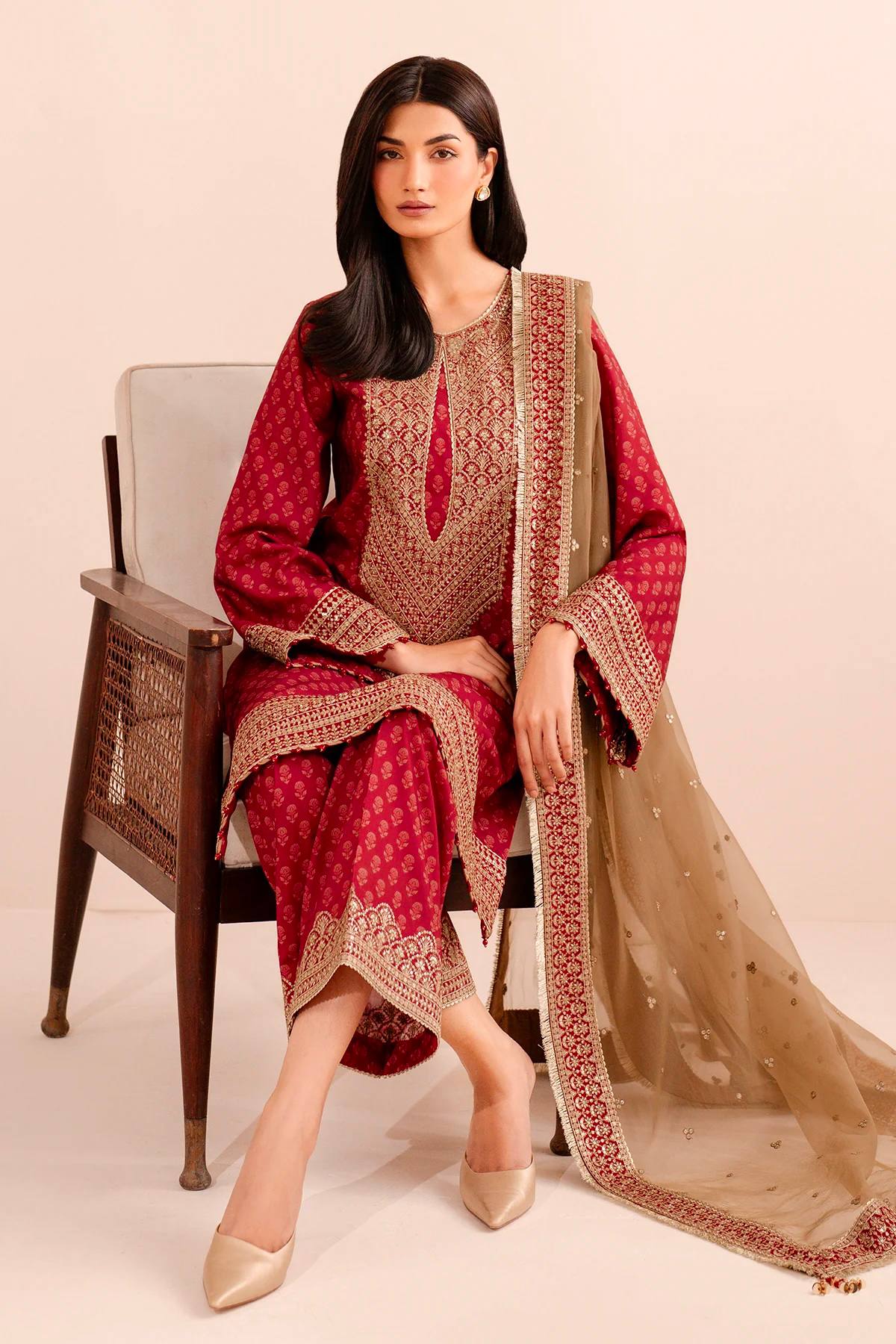 Banarasi Bloom Deep Maroon Kurta Sharara