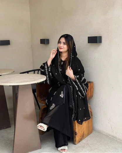 Noor Zara Heavy Faux Georgette Black Suit Set