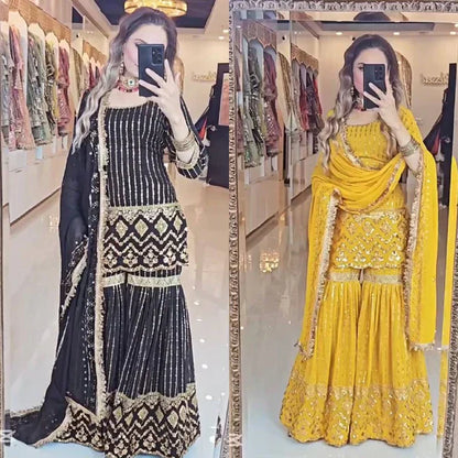 Aaira Traditional Royal Radiance Black & Marigold Yellow Top Plazzo Set