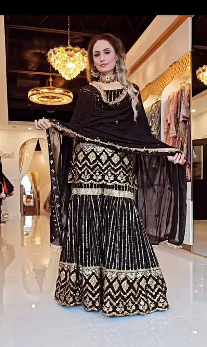 Aaira Traditional Royal Radiance Black & Marigold Yellow Top Plazzo Set