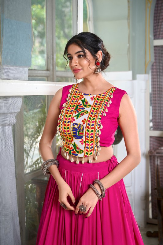 Majestic Charm Twirl Ready Navratri Mirror Work Lehenga
