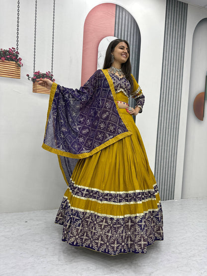 Amaya Raang Vibrant Mustard Pure Cotton Bandhani Lehenga