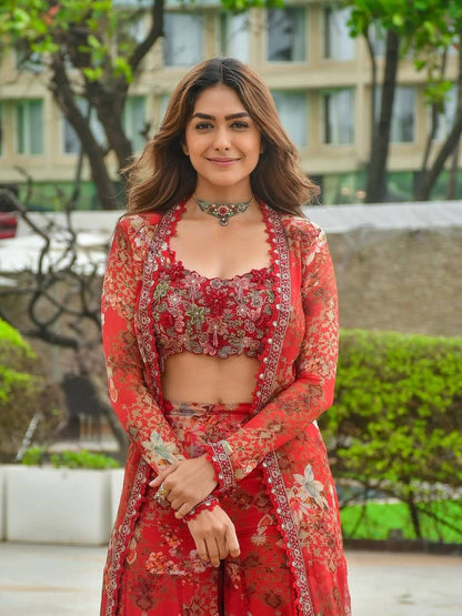 Scarlet Bloom Layered Elegance Shrug Set