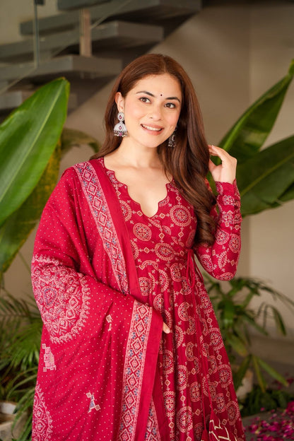 Seraphina Red Muslin Suit Set