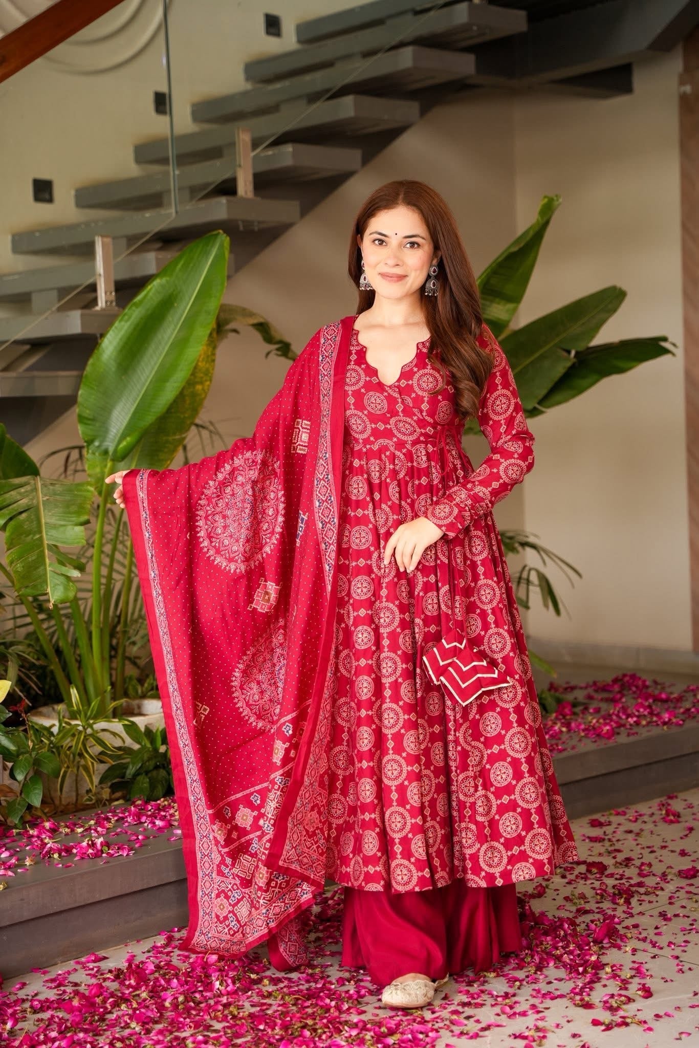 Seraphina Red Muslin Suit Set