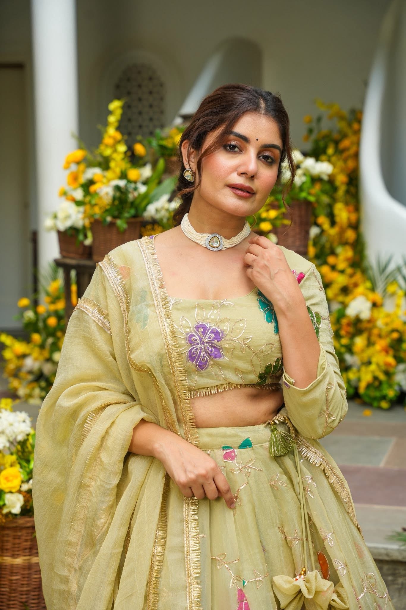 Padmika Beige Organza Lehenga Set