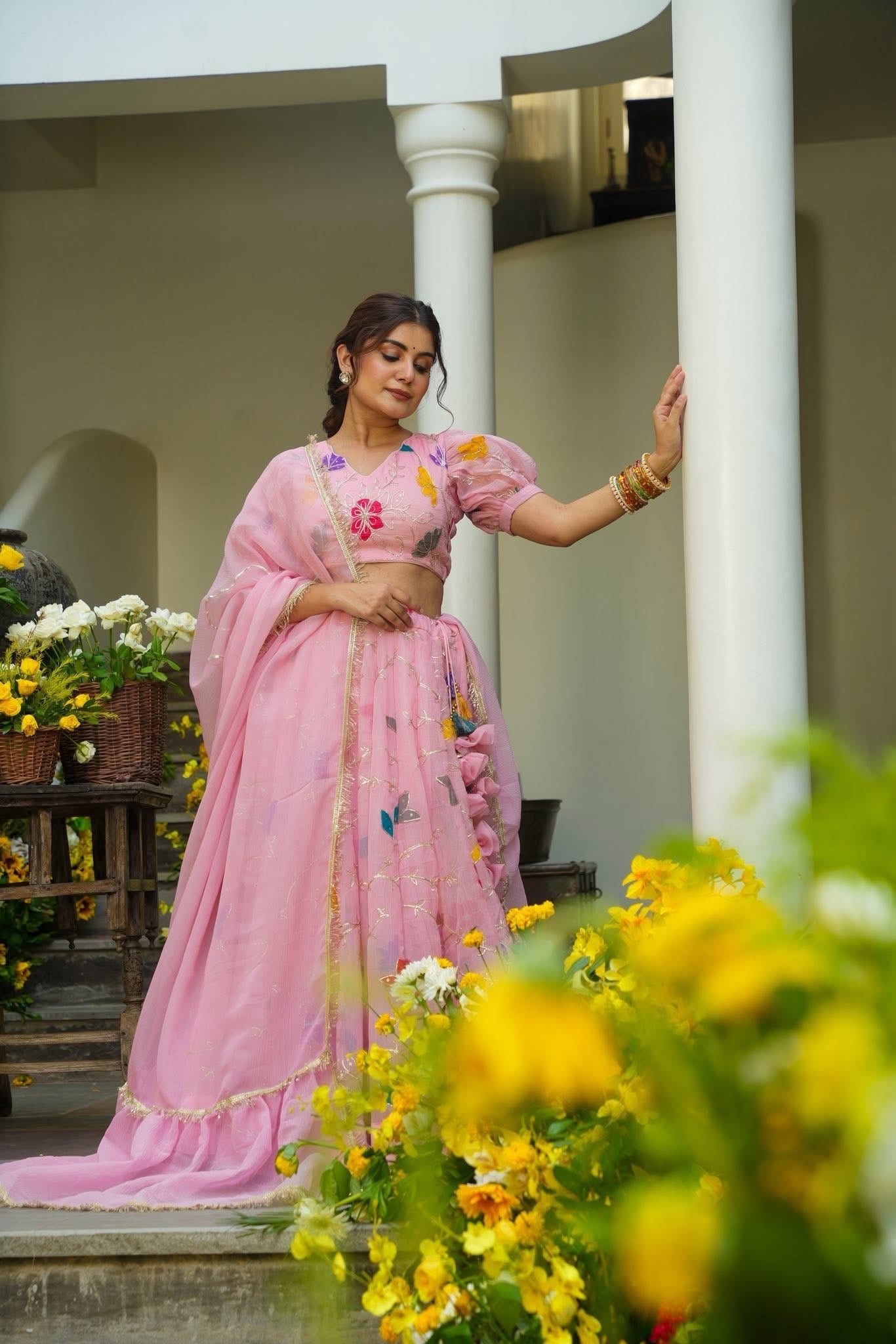 Hridya Pink Festive Wear Organza Lehenga Set