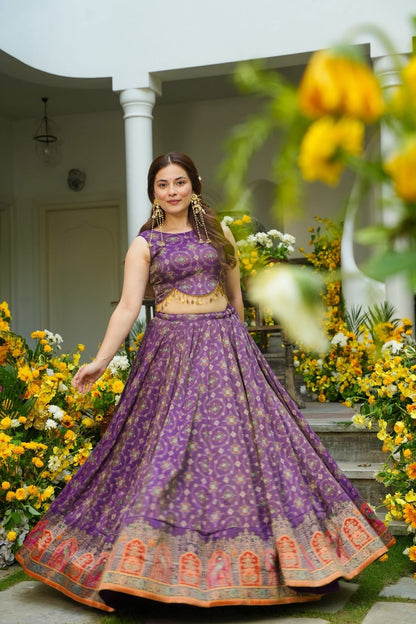 Anvi Purple Banarasi Silk Lehenga Choli