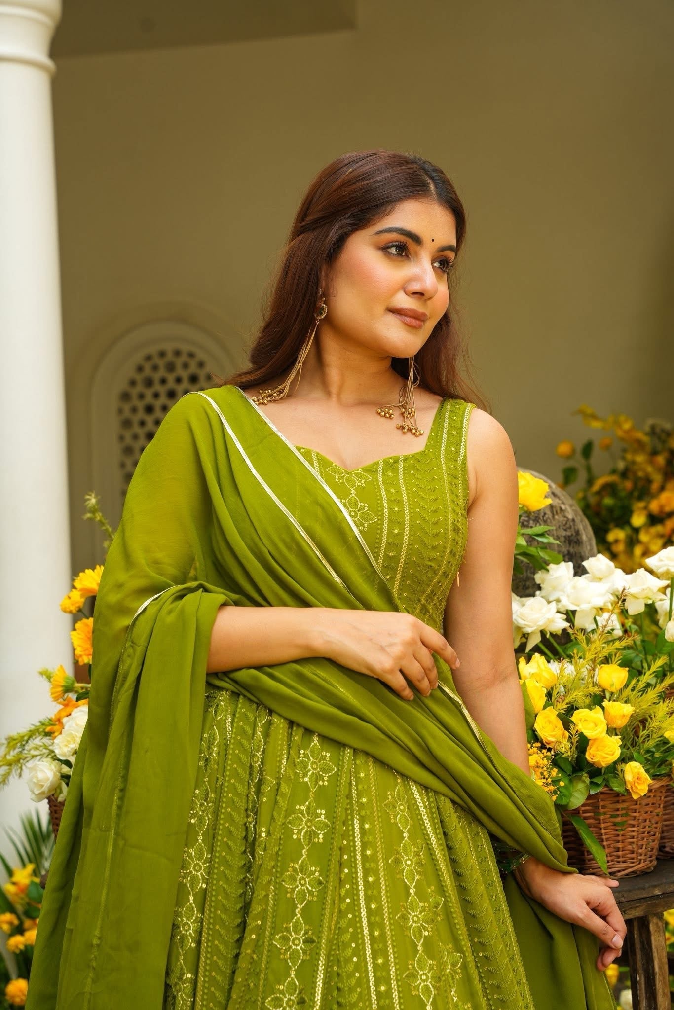 Jasveiri Green Georgette Maxi Set