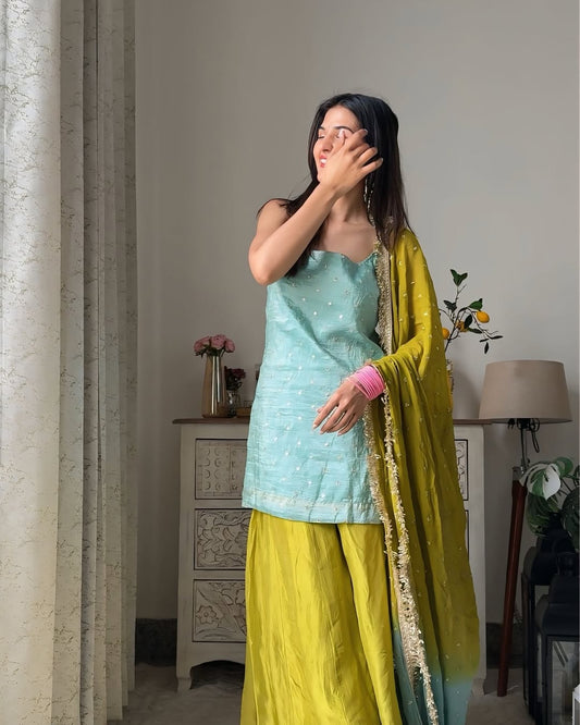 Lime Glow Elegance Sharara