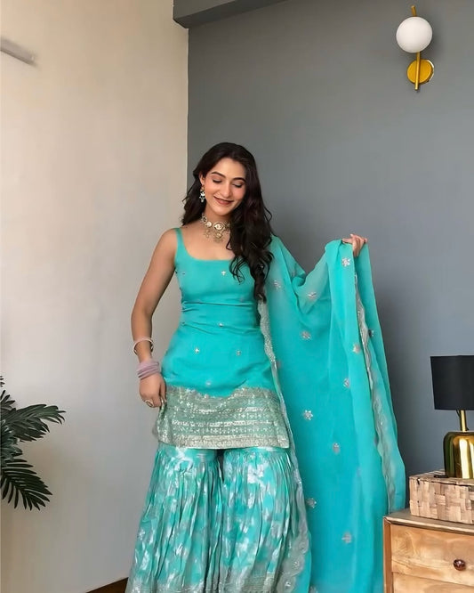 Aqua Sharara Charm Sharara SUit Set