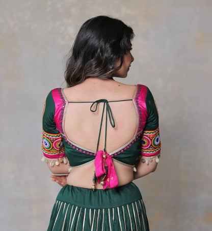 Rangmohini Emerald Green Kutchi Mirror Work Lehenga Set