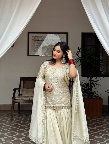 Ayesha Ivory Elegance Sharara Set