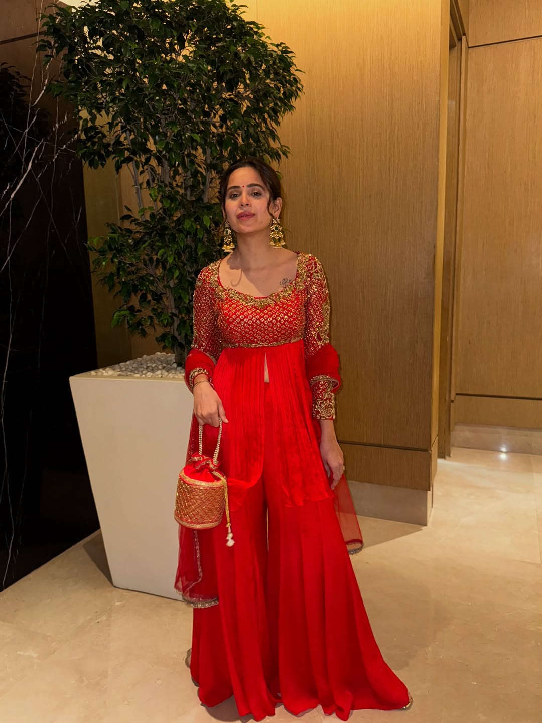 Aarvi Red Georgette Sharara Suit with Zari & Sequin Embroidery