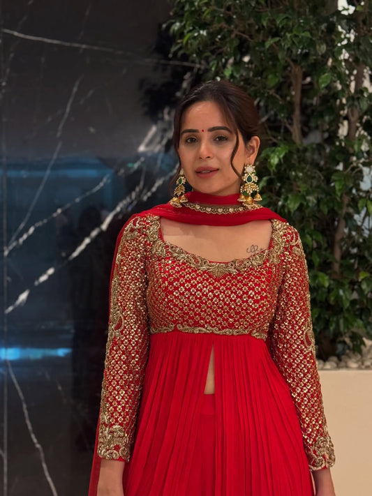 Aarvi Red Georgette Sharara Suit with Zari & Sequin Embroidery