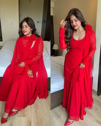 Bold Red Chic Sharara Set