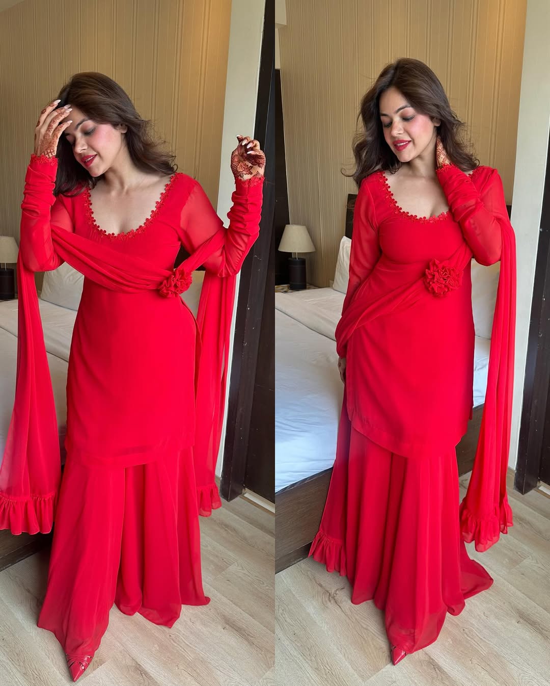 Bold Red Chic Sharara Set
