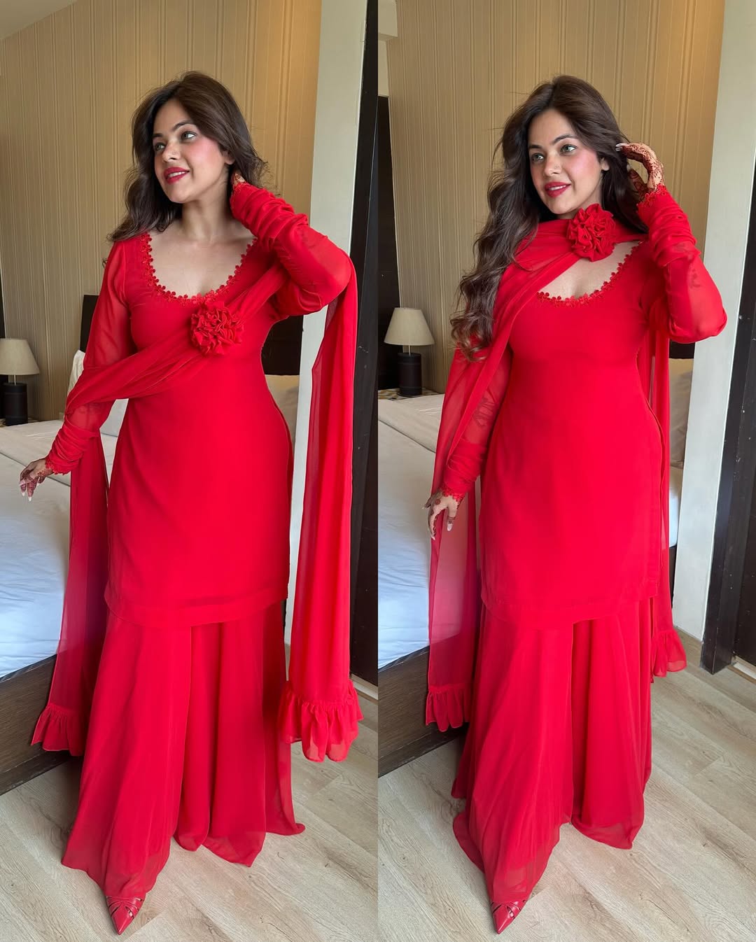 Bold Red Chic Sharara Set