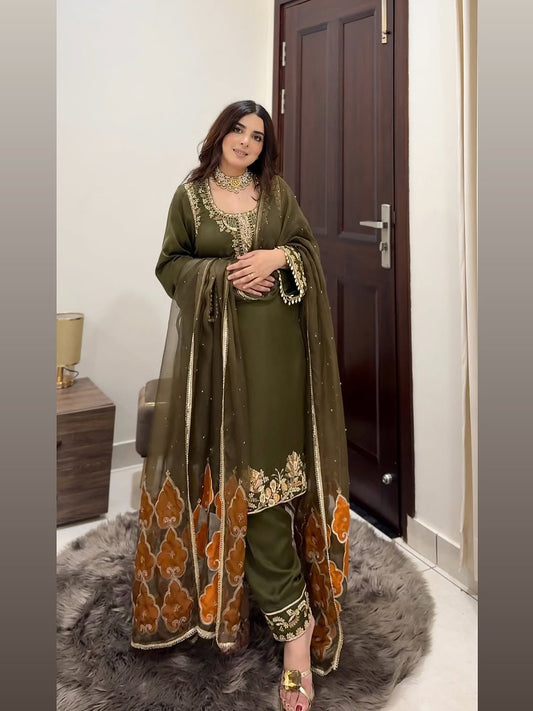 Aanya Olive Royale Embroidered Sharara Suit