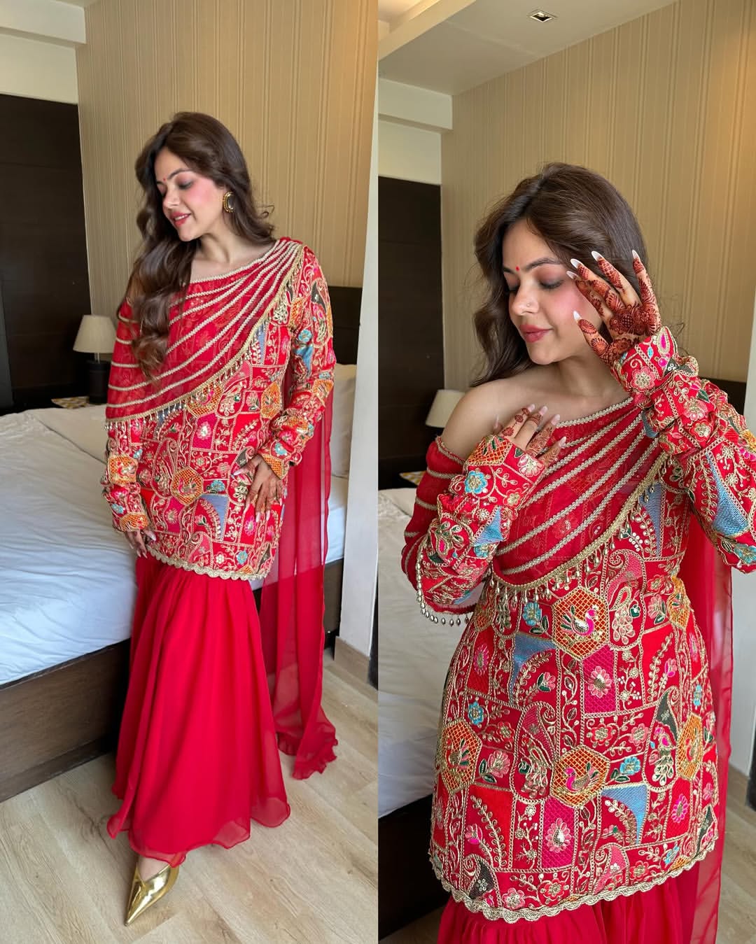 Royal Red Multicolor Embroidered Georgette Sharara Set