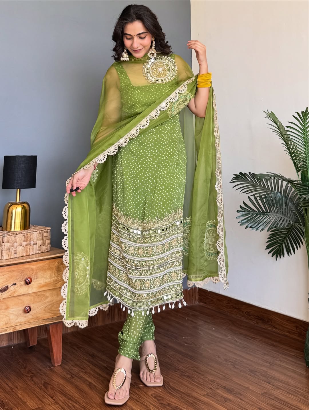 Ruhani Olive Glow Embroidered Elegance Suit