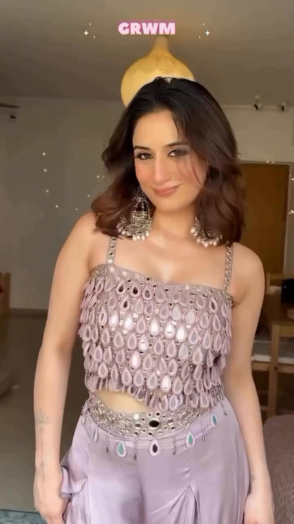 Lavender Designer Co-ord Set with Mirror & Sequin Embellishments