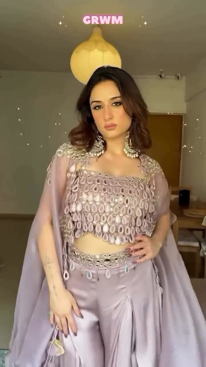 Lavender Designer Co-ord Set with Mirror & Sequin Embellishments