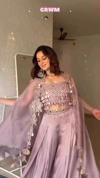 Lavender Designer Co-ord Set with Mirror & Sequin Embellishments