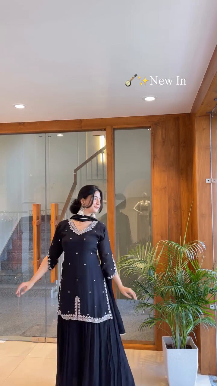 Noir Grace Midnight Elegance – Black Georgette Kurti Set