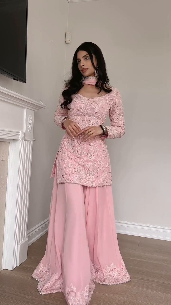 Zara Rose Glow embroidery Sharara Suit