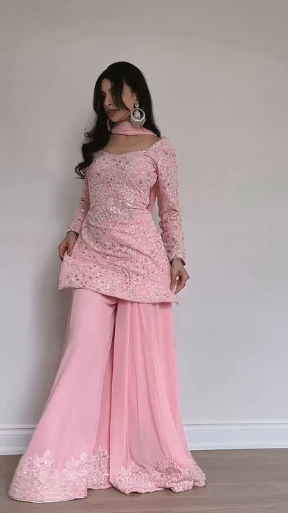 Zara Rose Glow embroidery Sharara Suit